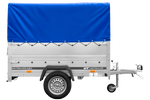 Jednonápravový přívěs 200x125 UNITRAILER GARDEN 201 KIPP s bočnicemi BIS, rámem H-800 a modrým krytem