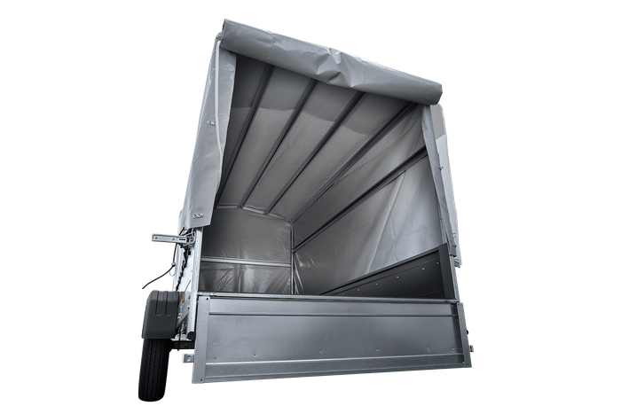 Přívěs pro auto 264x125 UNITRAILER GARDEN 264 KIPP s rámem H-1100 a šedou plachtou