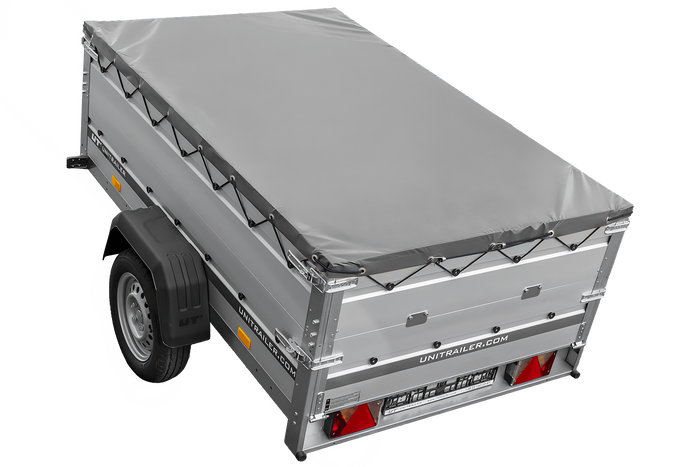 Přívěs za auto s hliníkovými bočnicemi 200x125 Unitrailer Garden 201 KIPP ALU s bočnicemi BIS, rámem H-0 a šedým krytem