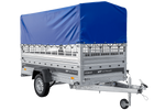 Přívěs za auto na pružinách 264x125 UNITRAILER FORCE 264/R KIPP s pletivovými bočnicemi, rámem H-800 a modrým krytem