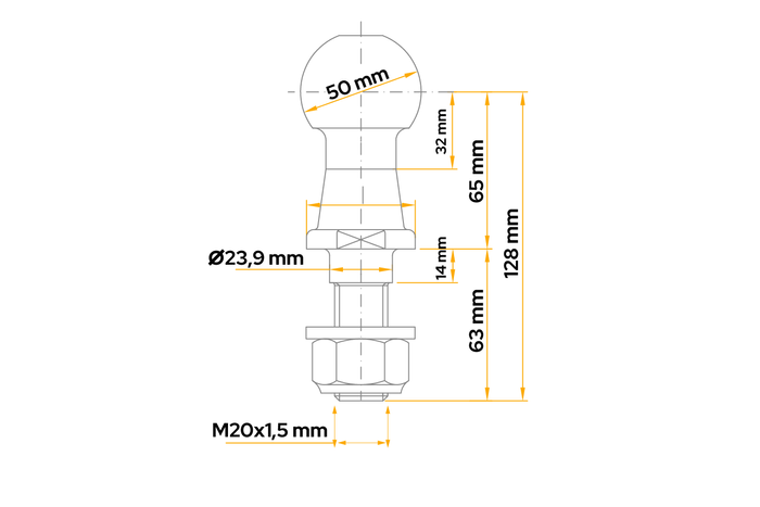 Kulový nosník tažného zařízení WINTERHOFF, pozinkovaný, 50 mm, 2000 kg