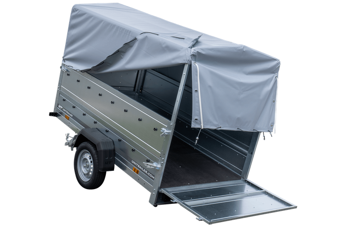 Přívěs za auto 230x125 UNITRAILER GARDEN 230 KIPP s bočnicemi BIS, rámem H-800 a šedým krytem