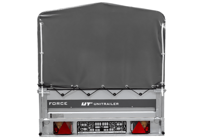 Přívěs pro auto 264x125 UNITRAILER FORCE 264 KIPP s rámem H-800 a šedou plachtou