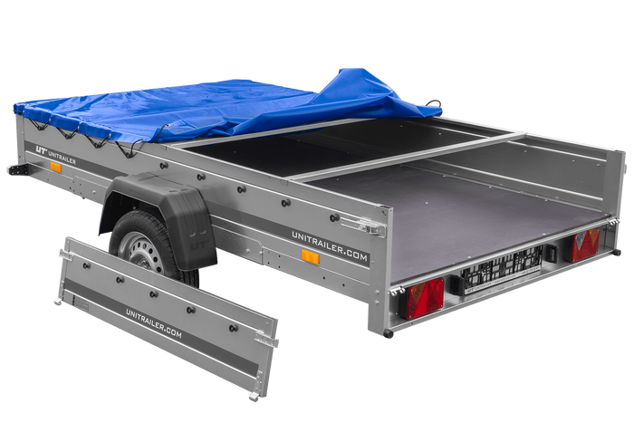 Jednonápravový přívěs na pružinách 264x150 UNITRAILER GARDEN 265/R KIPP s rámem H-0 a modrým krytem