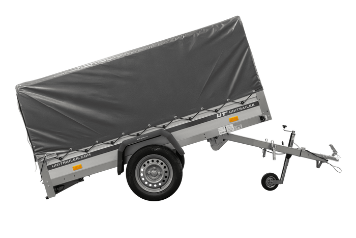 Jednonápravový přívěs s hliníkovými bočnicemi 230x125 Unitrailer Garden 230 KIPP ALU s rámem H-800 a šedým krytem