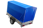 Přívěs za auto s hliníkovými bočnicemi 230x125 Unitrailer Garden 230 KIPP ALU s rámem H1100 a modrým krytem