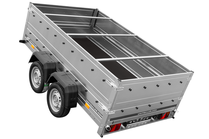 Dvounápravový přívěs 264x150 UNITRAILER GARDEN 265/2 KIPP s bočnicemi BIS, rámem H-0 a modrým krytem