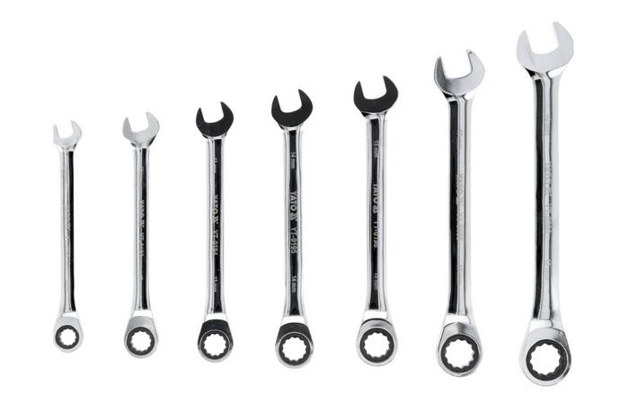 Ráčnové očkoploché klíče YATO YT-0208 10-19 mm 7 ks.