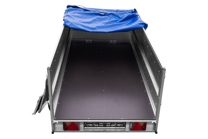 Dvounápravový přívěs 264x125 UNITRAILER GARDEN 264/2 KIPP s bočnicemi BIS a modrým krytem