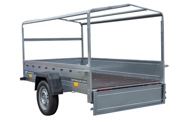 Jednonápravový přívěs 230x125 UNITRAILER GARDEN 230 FD s rámem H-800 a šedou plachtou