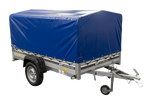 Jednonápravový přívěs s hliníkovými bočnicemi 230x125 Unitrailer Garden 230 KIPP ALU s rámem H-800 a modrým krytem