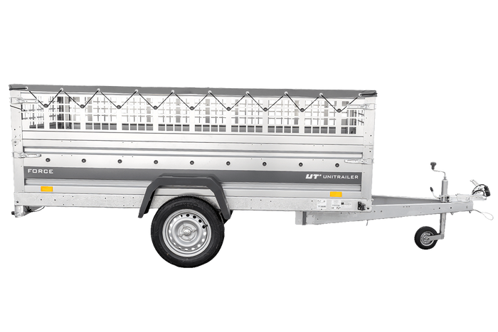 Jednonápravový přívěs 264x125 UNITRAILER FORCE 264 KIPP s pletivovými bočnicemi, rámem H-0 a šedým krytem