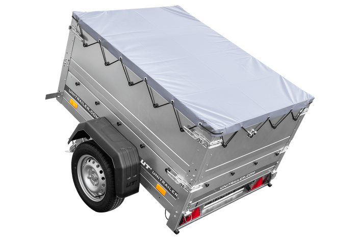 Přívěs za auto 150x106 UNITRAILER GARDEN 150 KIPP s bočnicemi BIS, rámem H-0 a šedou plachtou