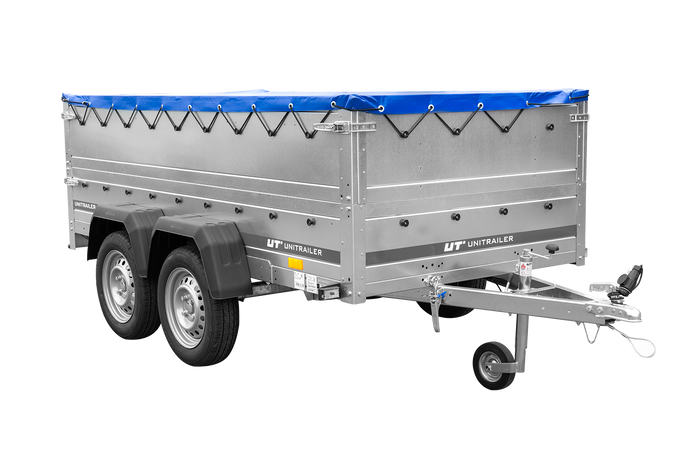 Dvounápravový přívěs 264x125 UNITRAILER GARDEN 264/2 KIPP s bočnicemi BIS a modrým krytem