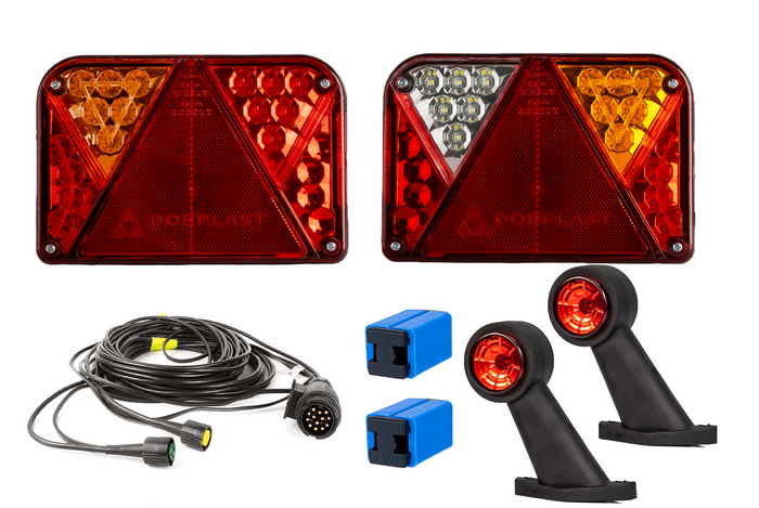 Sada světel: zadní LED světla DOBPLAST DPT35 + boční obrysová LED světla FRISTOM FT-009 + kabelový svazek MANTES 4,5 m 7PIN