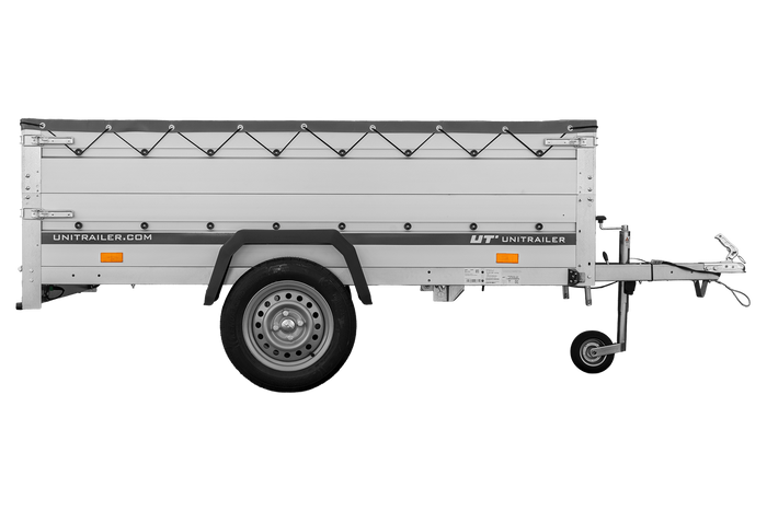 Jednonápravový přívěs s hliníkovými bočnicemi 230x125 Unitrailer Garden 230 KIPP ALU s bočnicemi BIS, rámem H-0 a šedým krytem