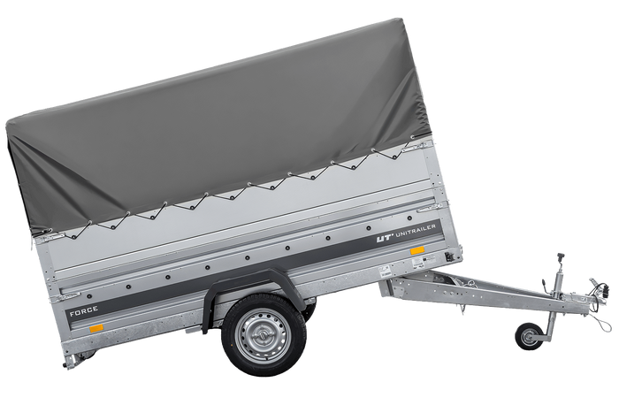 Přívěs za auto 264x125 UNITRAILER FORCE 264 KIPP s bočnicemi BIS, rámem H-800 a šedou plachtou