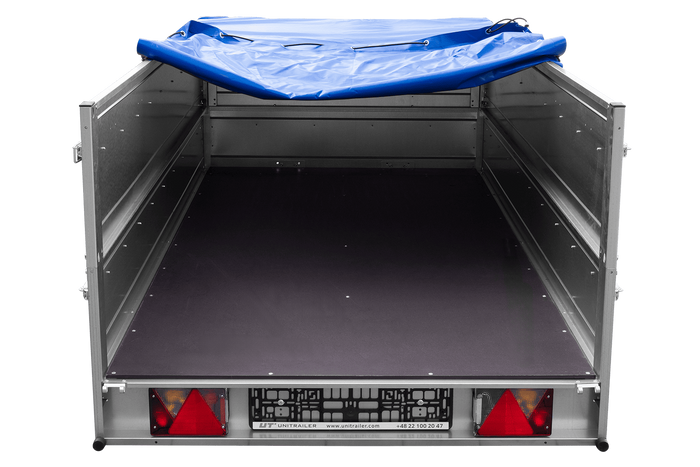 Jednonápravový přívěs 264x125 UNITRAILER GARDEN 264 KIPP s bočnicemi BIS a modrou plachtou