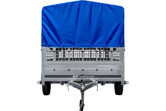Přívěs za auto 264x150 UNITRAILER GARDEN 265 KIPP se síťovanými bočnicemi, rámem H-800 a modrým krytem