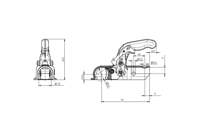 Kulové tažné zařízení KNOTT K20-B pro přívěs 2000 kg s ojí o průměru 45 mm, litinové 
