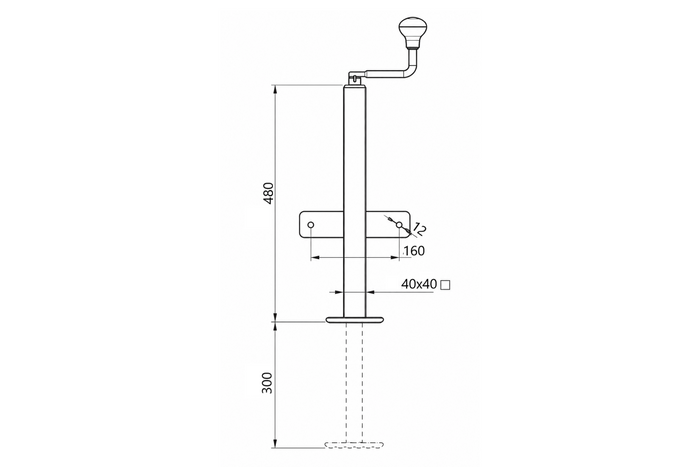 KNOTT TTL40 výsuvná klika pro přívěs 500 kg 40 mm 480-780 mm
