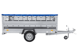 Jednonápravový přívěs na pružinách 264x125 UNITRAILER FORCE 264/R KIPP s pletivovými bočnicemi, rámem H-0 a modrou plachtou