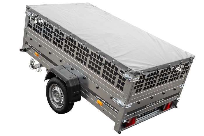 Přívěs za auto 230x125 UNITRAILER GARDEN 230 KIPP s pletivovými bočnicemi a šedou plachtou
