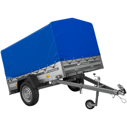 Jednonápravový přívěs s hliníkovými bočnicemi 200x125 Unitrailer Garden 201 KIPP ALU s rámem H-800 a modrým krytem