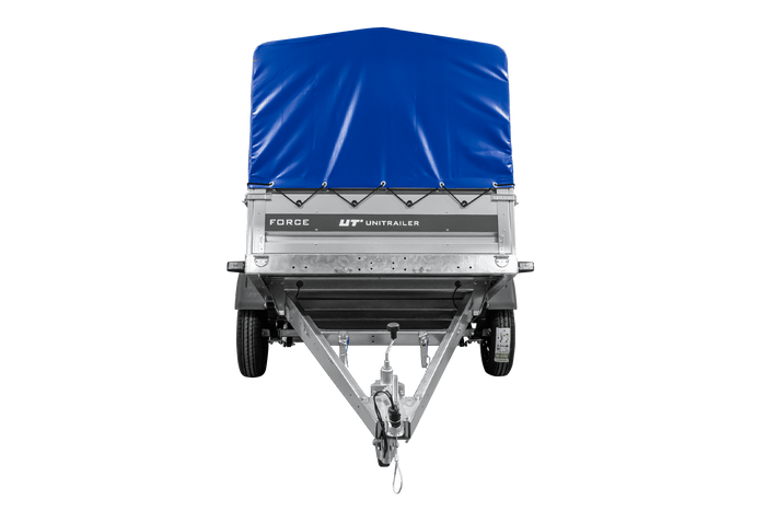 Přívěs za auto na pružinách 230x125 UNITRAILER FORCE 230/R KIPP s rámem H-800 a modrým krytem