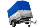 Lehký přívěs na pružinách 200x125 UNITRAILER GARDEN 201/R KIPP s bočnicemi BIS, rámem H-800 a modrým krytem