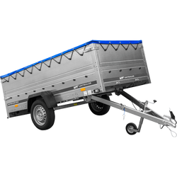 Jednonápravový přívěs na pružinách 264x125 UNITRAILER GARDEN 264/R KIPP s bočnicemi BIS, rámem H-0 a modrou plachtou