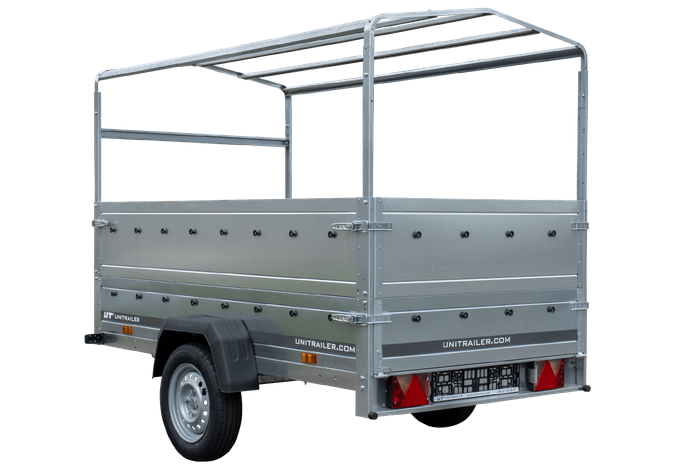 Přívěs za auto 230x125 UNITRAILER GARDEN 230 KIPP s bočnicemi BIS, rámem H-800 a šedým krytem