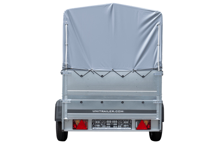 Přívěs za auto na pružinách 230x125 UNITRAILER GARDEN 230/R KIPP s bočnicemi BIS, rámem H-800 a šedým krytem