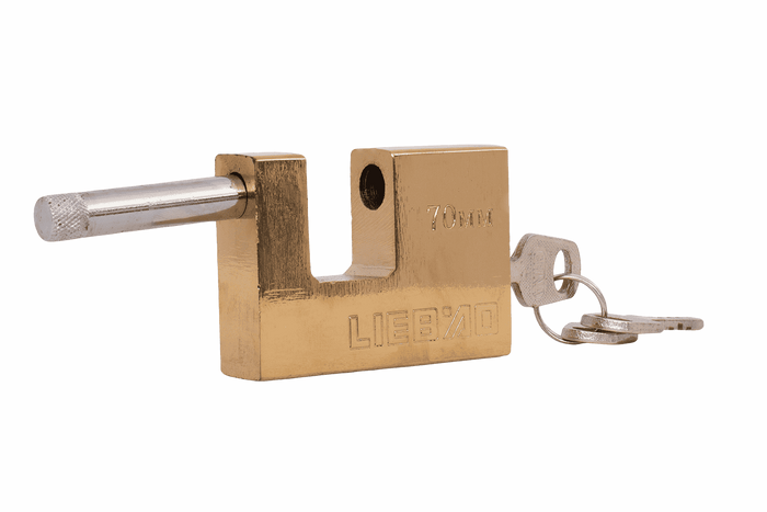 Mosazný visací zámek 70mm HERMON, průměr ouška 10mm