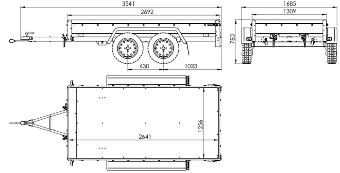 Přívěs Garden Trailer 264/2 KIPP s rámem H-1100 a šedou plachtou