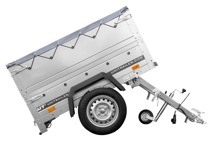 Přívěs za auto 150x106 UNITRAILER GARDEN 150 KIPP s bočnicemi BIS, rámem H-0 a šedou plachtou