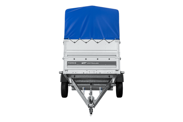 Přívěs za auto 230x125 UNITRAILER FORCE 230 KIPP s bočnicemi BIS, rámem H-800 a modrým krytem