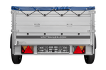 Přívěs za auto s hliníkovými bočnicemi 200x125 Unitrailer Garden 201 KIPP ALU s bočnicemi BIS, rámem H-0 a modrým krytem
