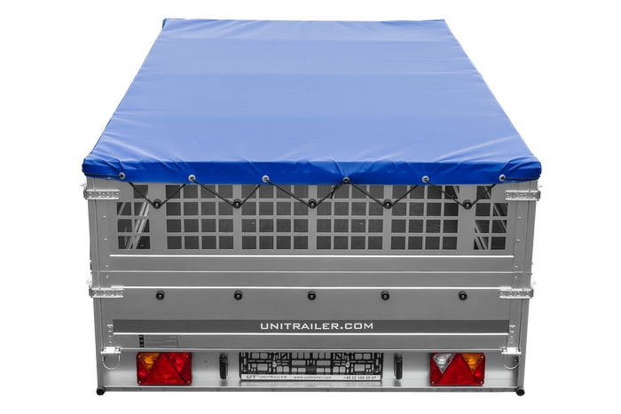 Lehký přívěs 264x150 UNITRAILER GARDEN 265 KIPP s pletivovými bočnicemi, rámem H-0 a modrým krytem