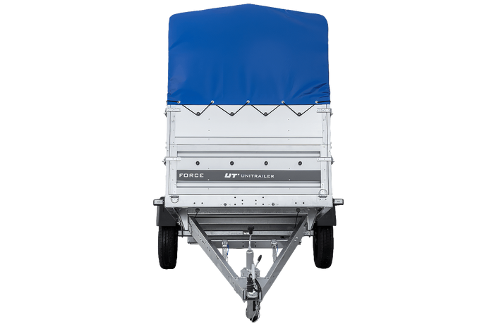 Přívěs za auto 264x125 UNITRAILER FORCE 264 KIPP s bočnicemi BIS, rámem H-800 a modrým krytem