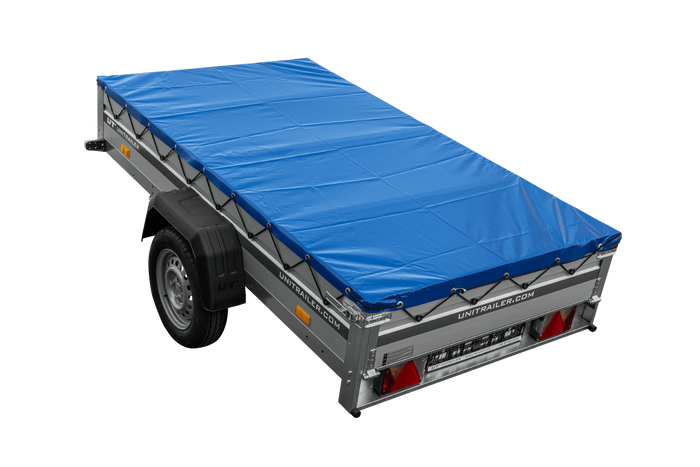 Jednonápravový přívěs s hliníkovými bočnicemi 230x125 Unitrailer Garden 230 KIPP ALU s rámem H-0 a modrým krytem