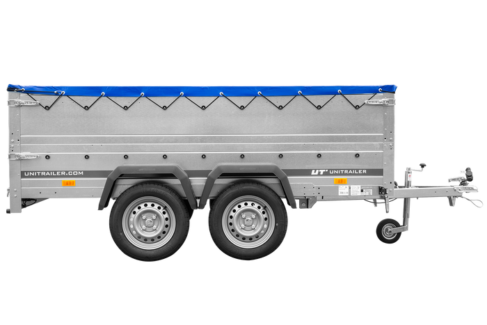 Dvounápravový přívěs 264x125 UNITRAILER GARDEN 264/2 KIPP s bočnicemi BIS a modrým krytem